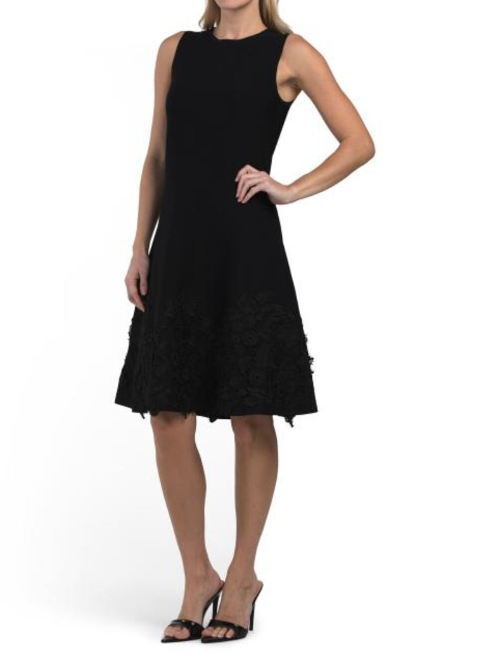 TERI JON Knit Fit And Flare Lace Trim Dress